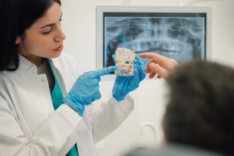 Dentist explaining bone graft